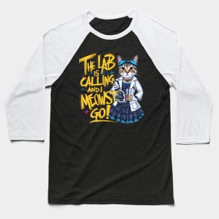 "Curiosity Piqued: The Scientific Cat's Call" Baseball T-Shirt